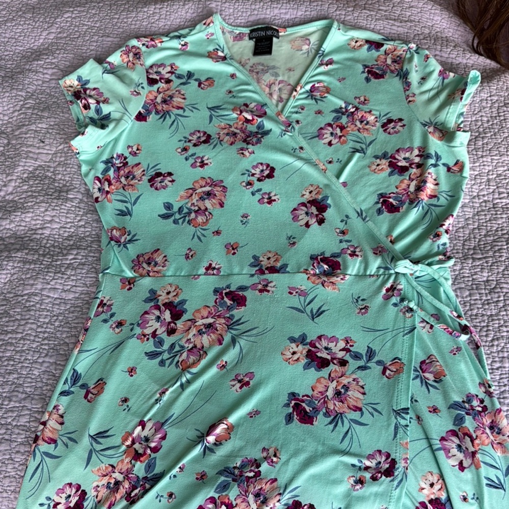 Green Floral Wrap Dress